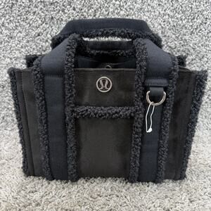lululemon Boxy Mini Tote Bag 4.5L Black Faux Shearling Trim Handbag Purse New